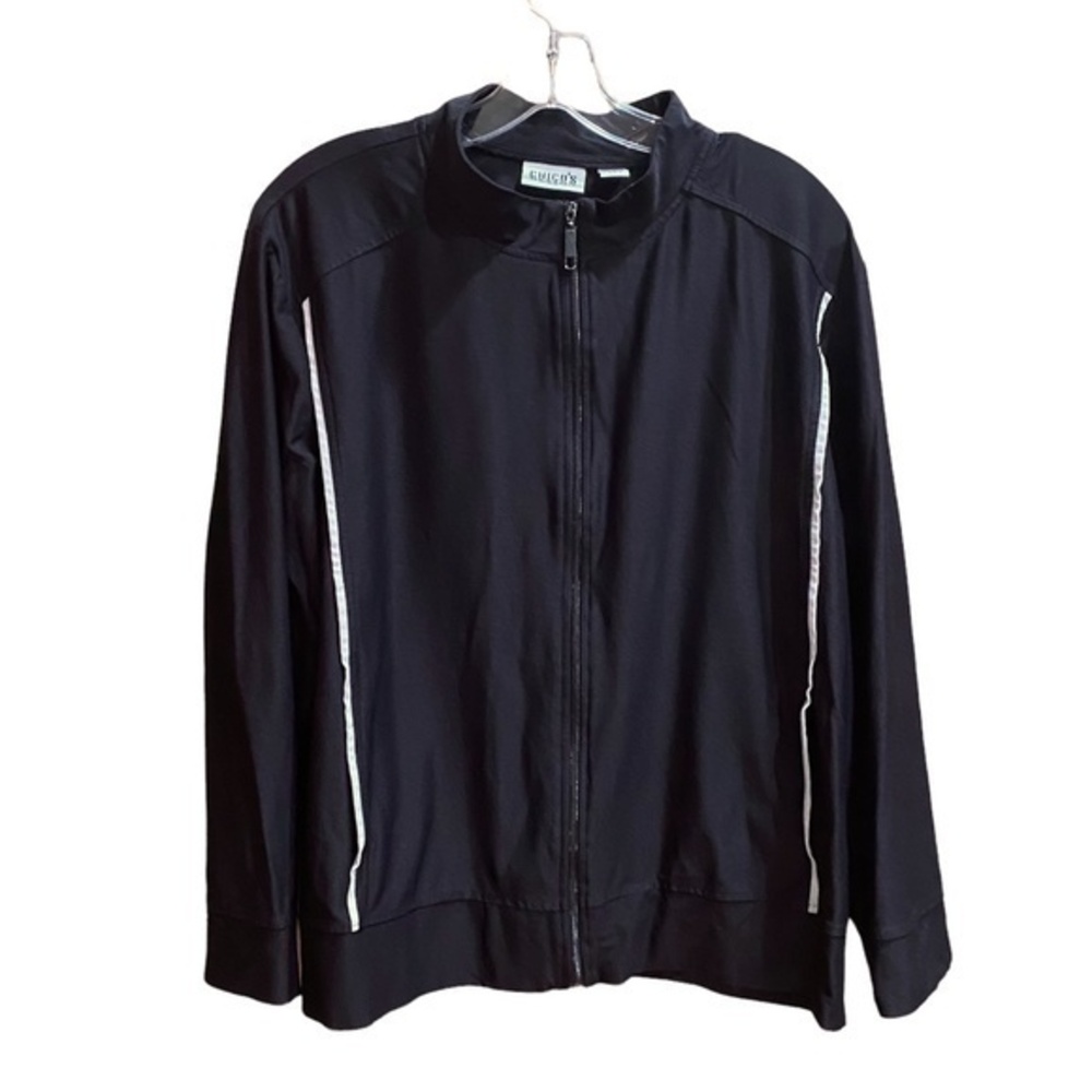 Chico's Design Black With White Piping Full Zip Jacket Women Size 3/Large